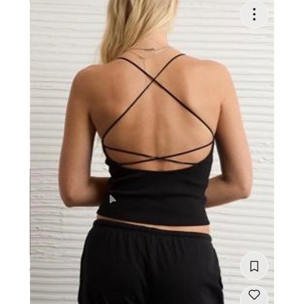 American Eagle Black Ribbed Crisscross Back Cami Tank Top Small